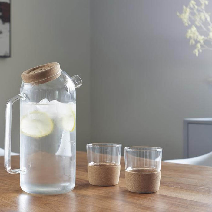 Jarry Set of glass jar and matching tumbler. Cork details (2)