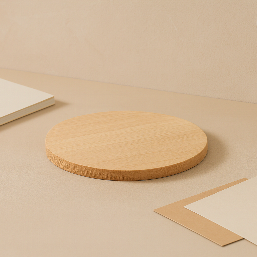 Karsh Circular bamboo coaster.