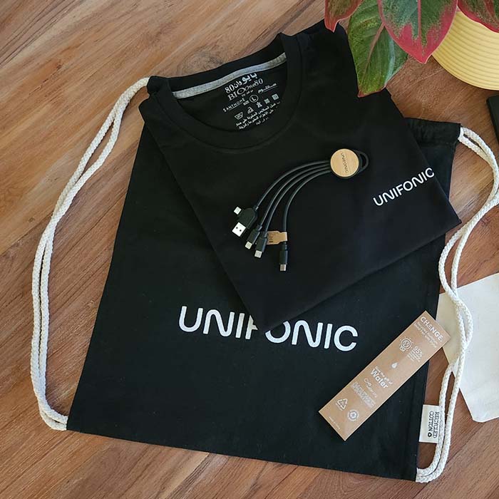 Quasar 145 GSM recycled cotton drawstring bags.