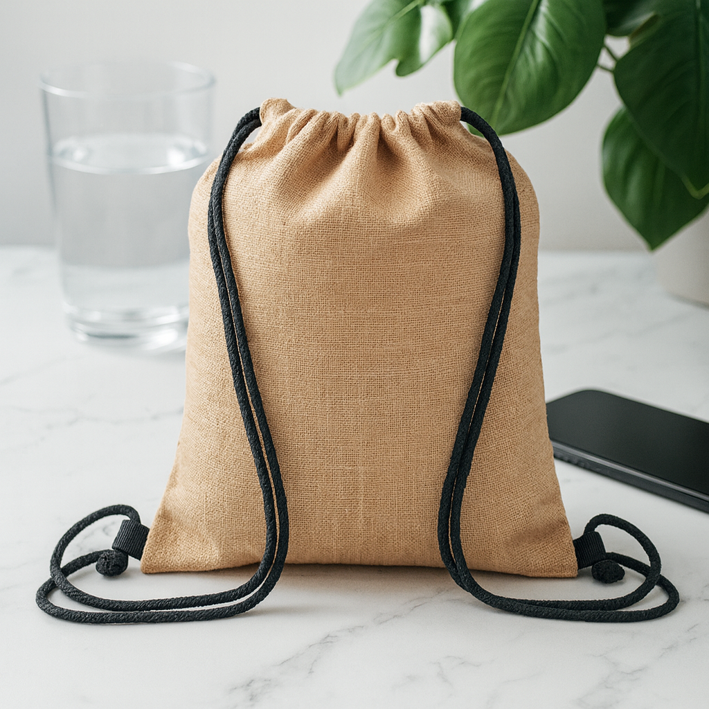 Tyson Jute drawstring bag.