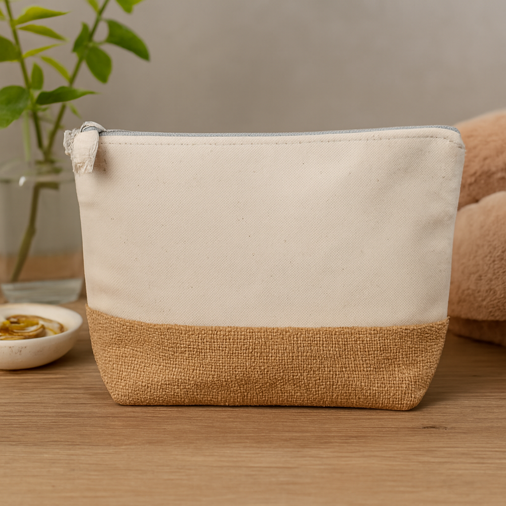 Lorwyn Recycled cotton-jute zipper pouch.