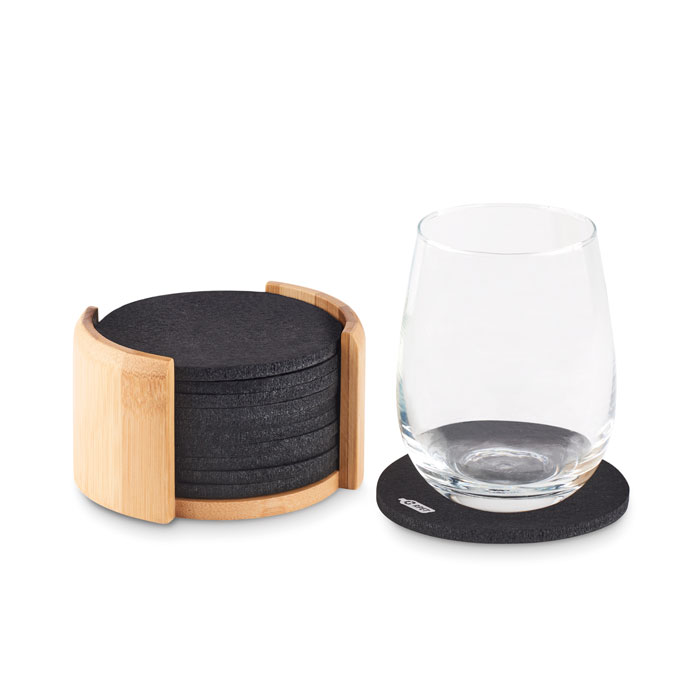 Roger RPET coasters in bamboo holder (2)