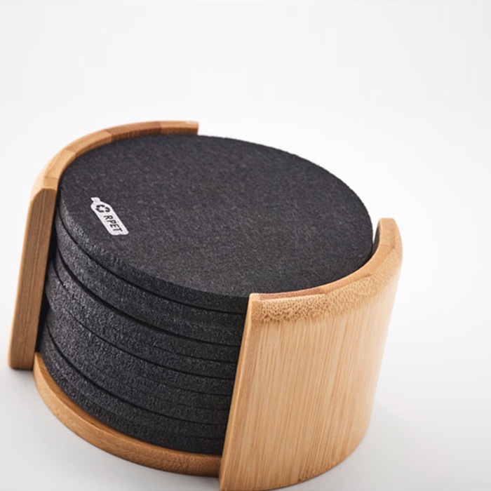 Roger RPET coasters in bamboo holder (4)