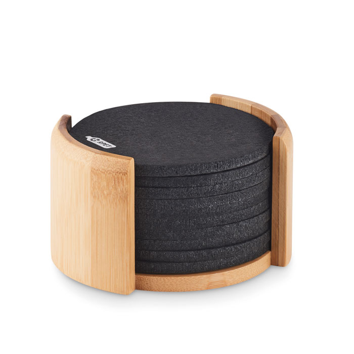 Roger RPET coasters in bamboo holder (5)