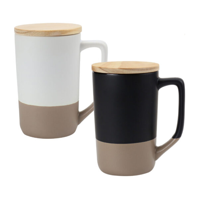 Jenner Two-toned ceramic mug with clay bottom, bamboo lid (2)