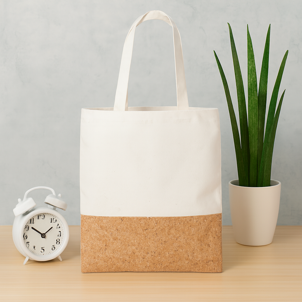 Richardson Recycled cotton tote bag with cork bottom.
