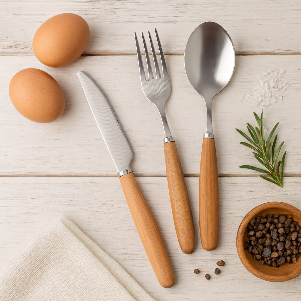 Scott Steel cutlery set in cotton pouch.