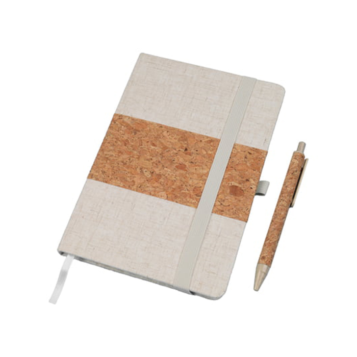 Weldon Linen and cork notebook pen set. (4)