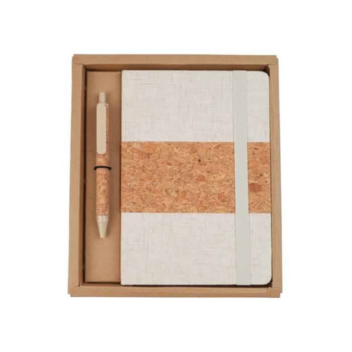 Weldon Linen and cork notebook pen set. (9)