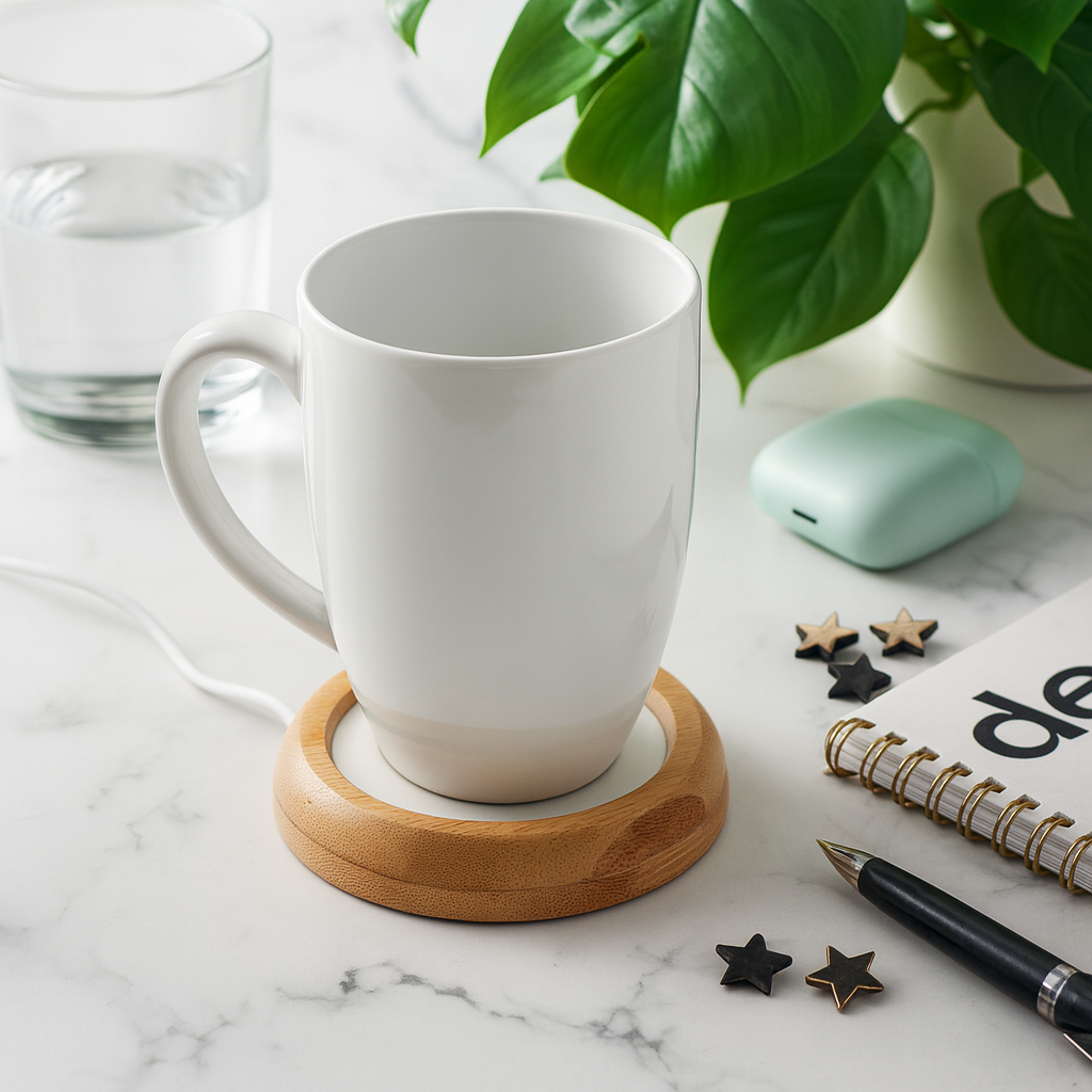 Carner Bamboo mug warmer with USB.