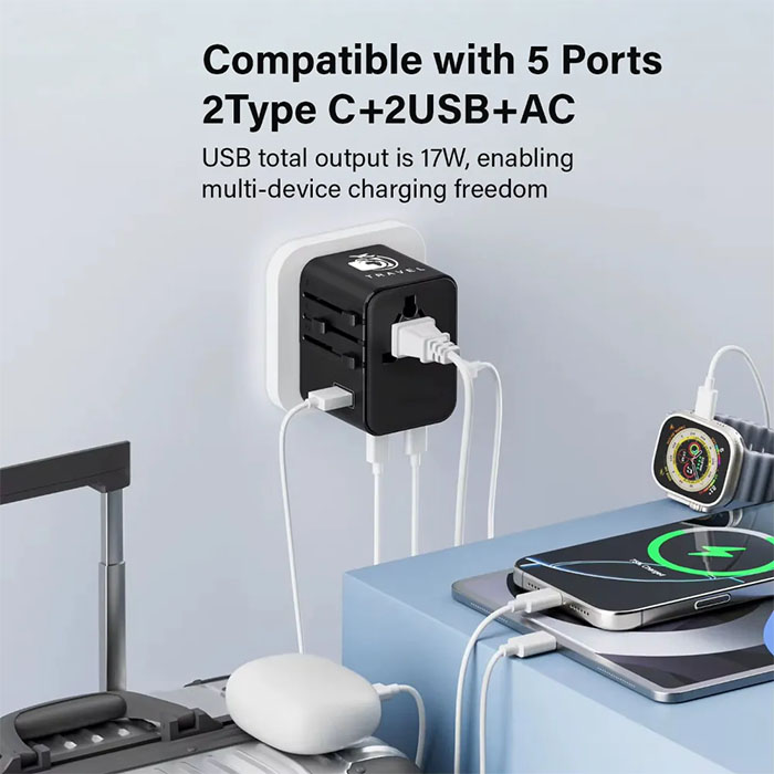 Aerion 2 Type C+2USB+AC port travel adapter (2)