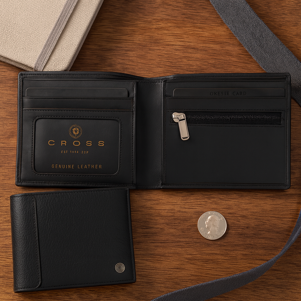 Cross wallet cardholder Cross pebble leather 6CC classic fold wallet with 6CC cardholder.