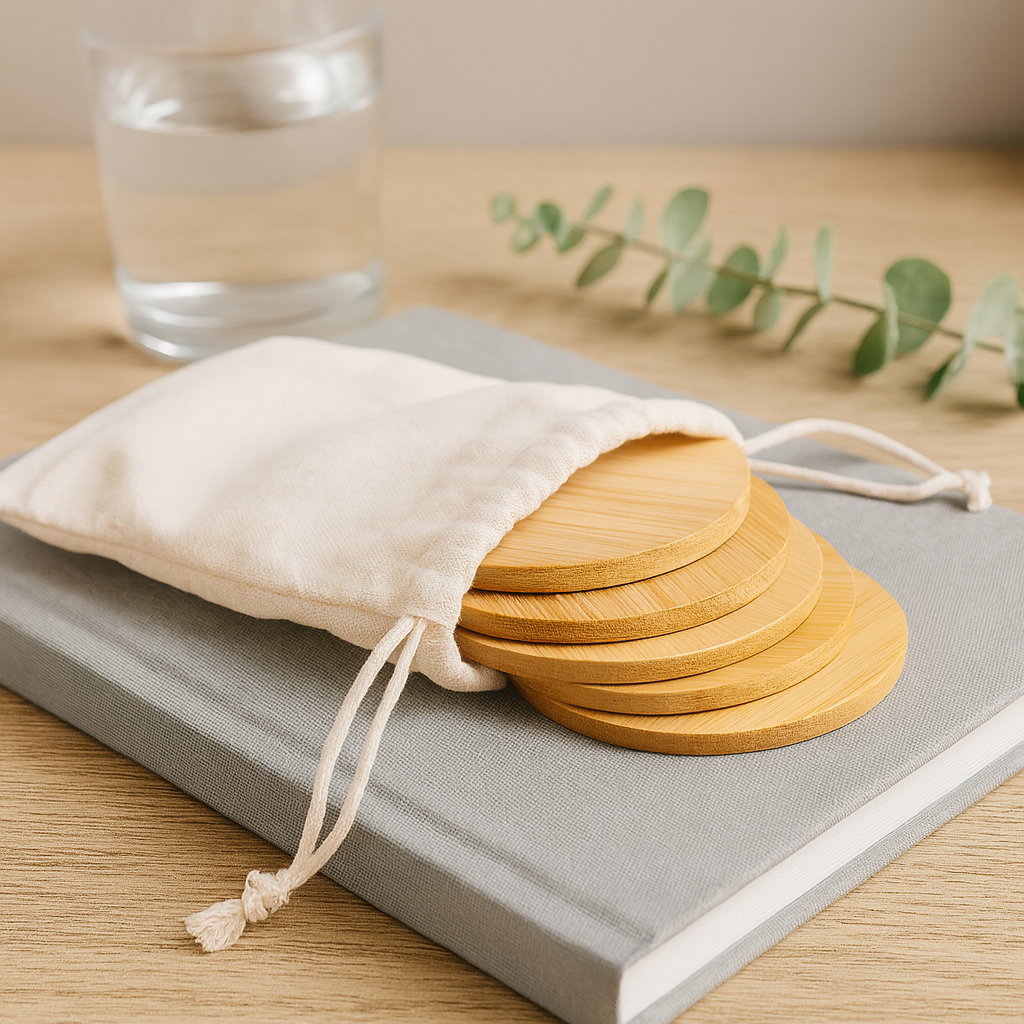 Mocha Set of 6 bamboo coasters.