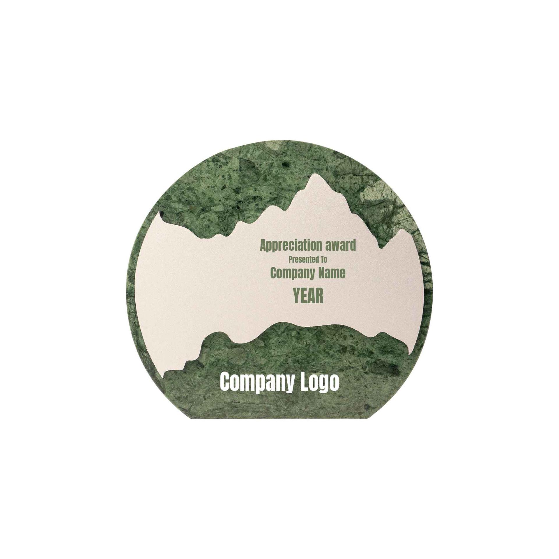 Platinum Green stone round plaque award with metal plate (1)